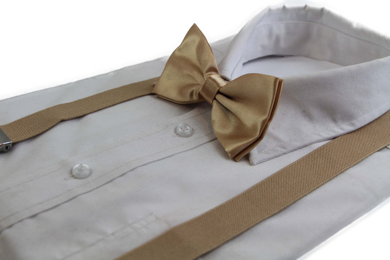 Mens Gold 100cm Suspenders & Matching Bow Tie Set