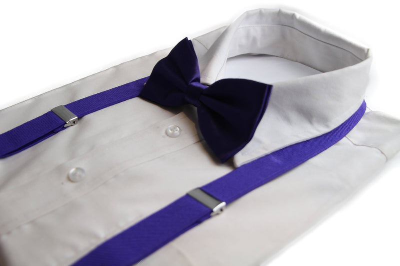 Mens Dark Purple 100cm Suspenders & Matching Bow Tie Set