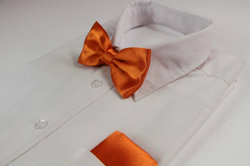 Mens Orange Plain Bow Tie & Matching Pocket Square Set