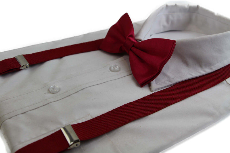 Mens Dark Red 100cm Suspenders & Matching Bow Tie Set