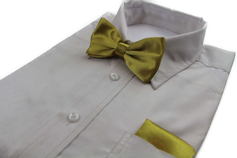 Mens Mustard Yellow Plain Bow Tie & Matching Pocket Square Set