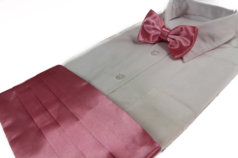 Mens Pink Cummerbund & Matching Plain Bow Tie Set