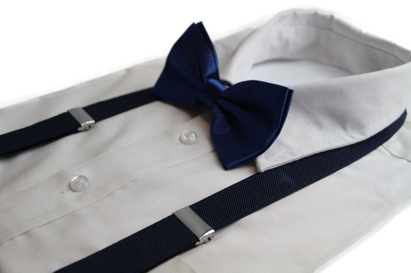 Mens Navy 100cm Suspenders & Matching Bow Tie Set