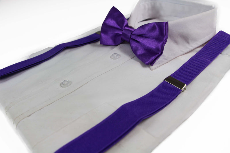 Mens Purple 100cm Suspenders & Matching Bow Tie Set