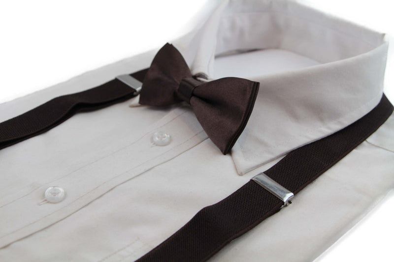 Boys Adjustable Dark Brown 65cm Suspenders & Matching Bow Tie Set
