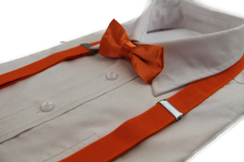 Boys Adjustable Orange 65cm Suspenders & Matching Bow Tie Set