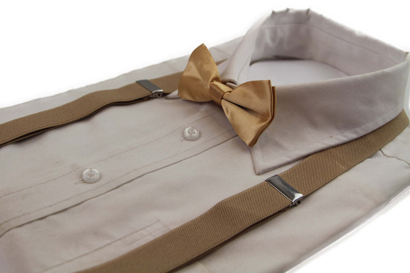 Boys Adjustable Gold 65cm Suspenders & Matching Bow Tie Set