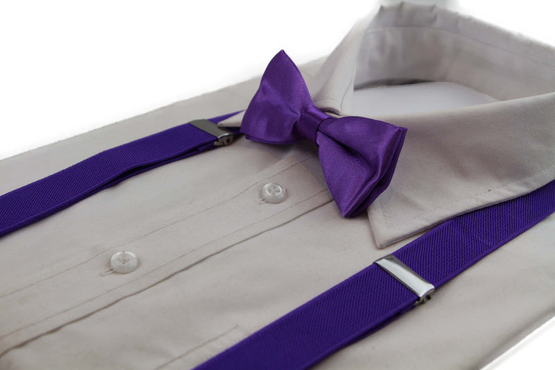 Boys Adjustable Purple 65cm Suspenders & Matching Bow Tie Set