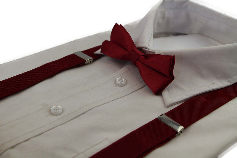 Boys Adjustable Maroon 65cm Suspenders & Matching Bow Tie Set
