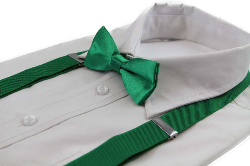 Boys Adjustable Green 65cm Suspenders & Matching Bow Tie Set