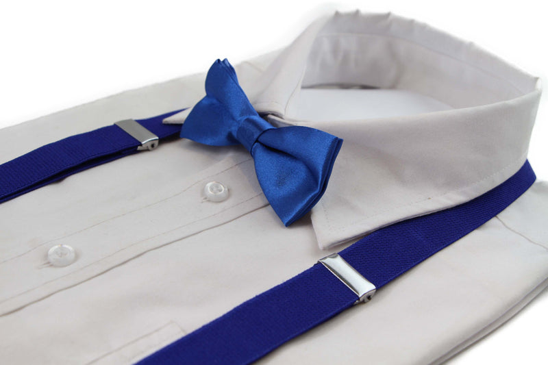 Boys Adjustable Blue 65cm Suspenders & Matching Bow Tie Set