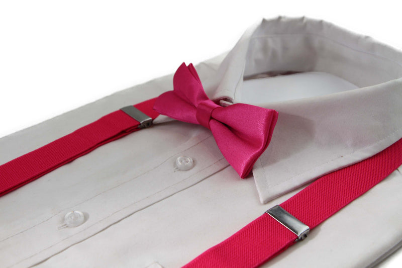 Boys Adjustable Hot Pink 65cm Suspenders & Matching Bow Tie Set