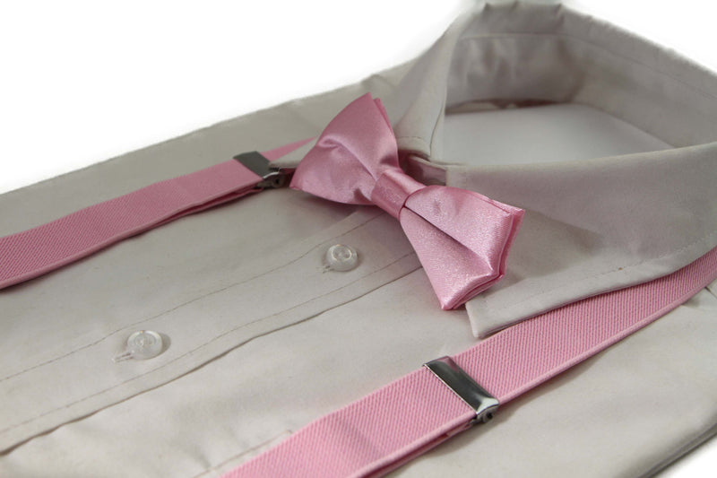 Boys Adjustable Baby Pink 65cm Suspenders & Matching Bow Tie Set