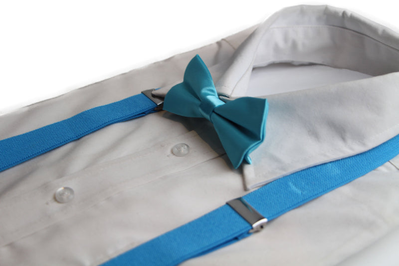 Boys Adjustable Sky Blue 65cm Suspenders & Matching Bow Tie Set