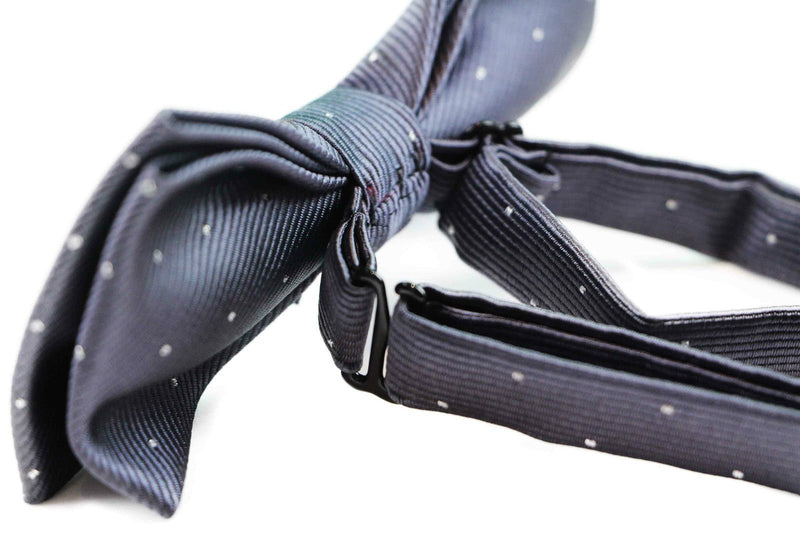 Mens Dark Grey With Silver Stars Matching Bow Tie & Pocket Square Set