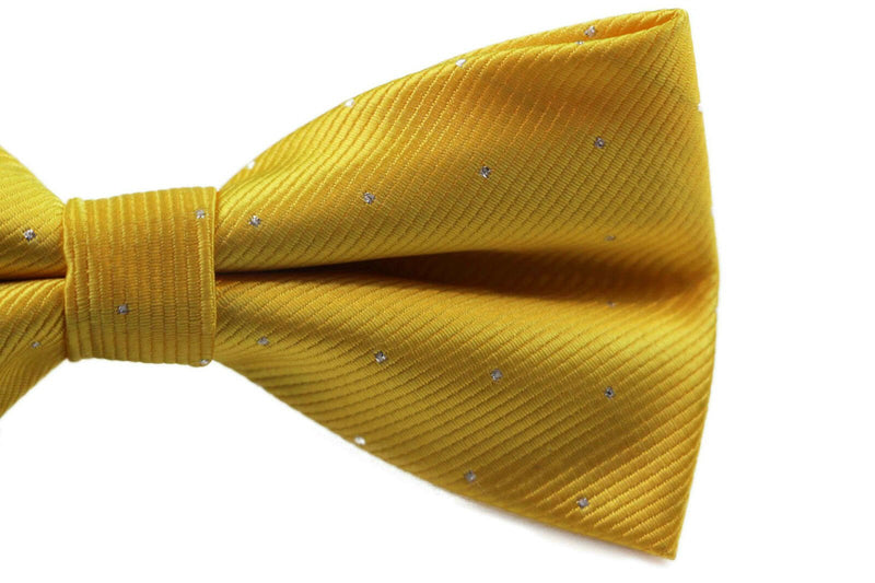 Mens Yellow With Silver Stars Matching Bow Tie & Pocket Square Set