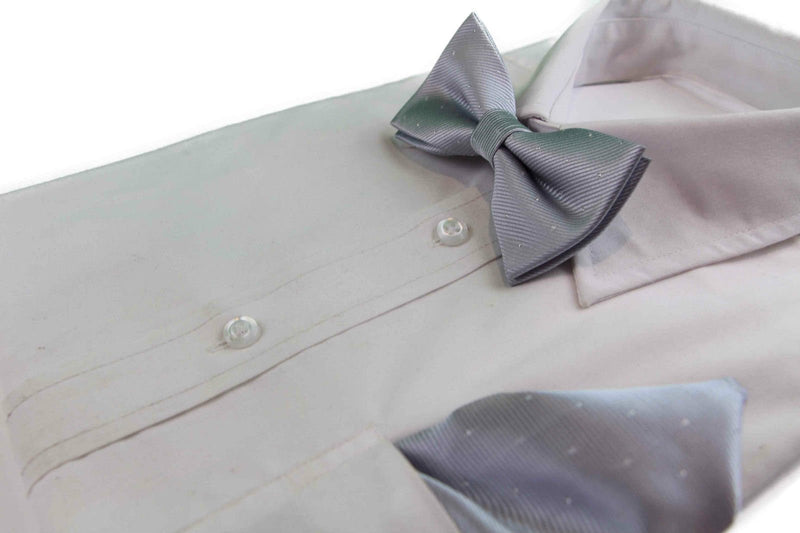 Mens Silver With Silver Stars Matching Bow Tie & Pocket Square Set
