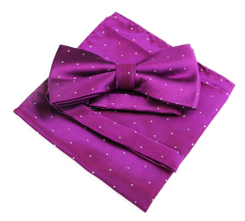 Mens Burgundy With Silver Stars Matching Bow Tie & Pocket Square Set