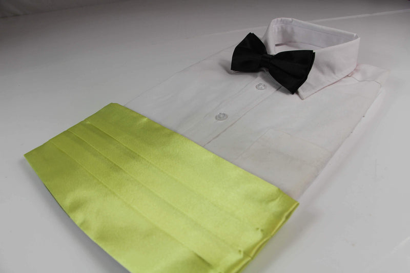 Mens Lime Cummerbund & Black Bow Tie Set