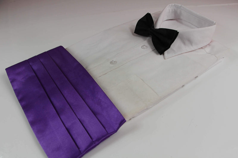 Mens Purple Cummerbund & Black Bow Tie Set