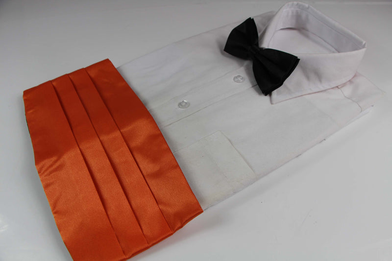 Mens Orange Cummerbund & Black Bow Tie Set