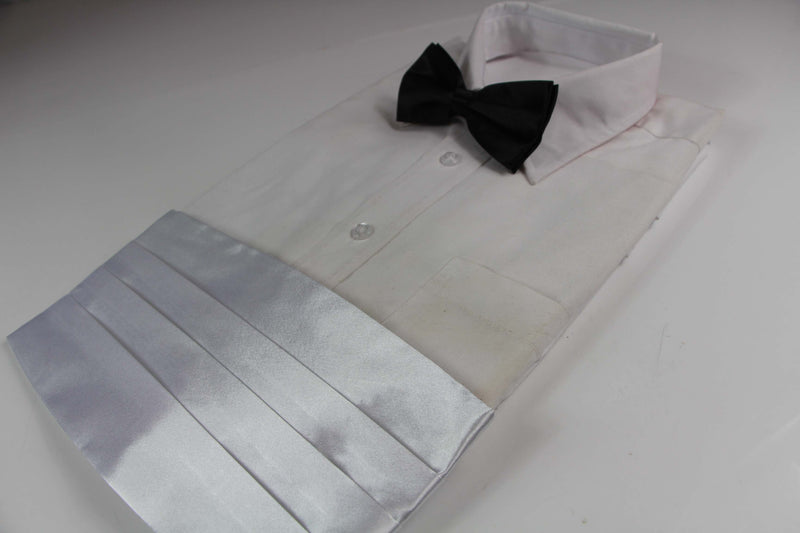 Mens White Cummerbund & Black Bow Tie Set