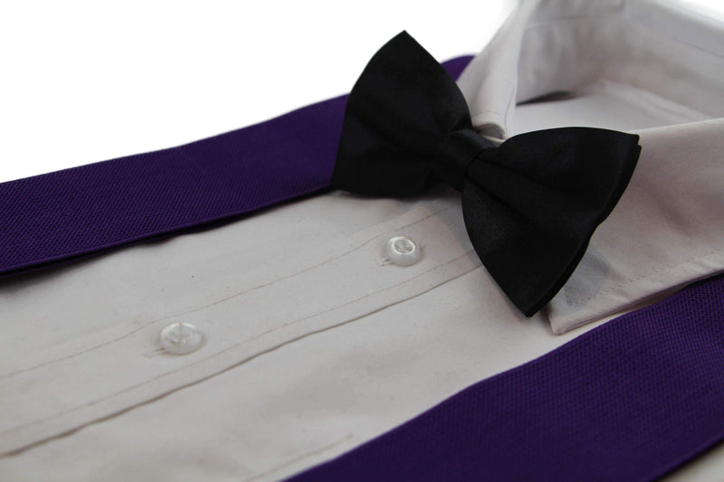 Mens Purple 120cm Extra Wide Suspenders & Black Bow Tie Set