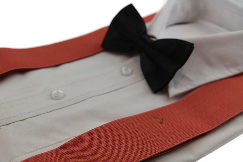 Mens Coral 120cm Extra Wide Suspenders & Black Bow Tie Set