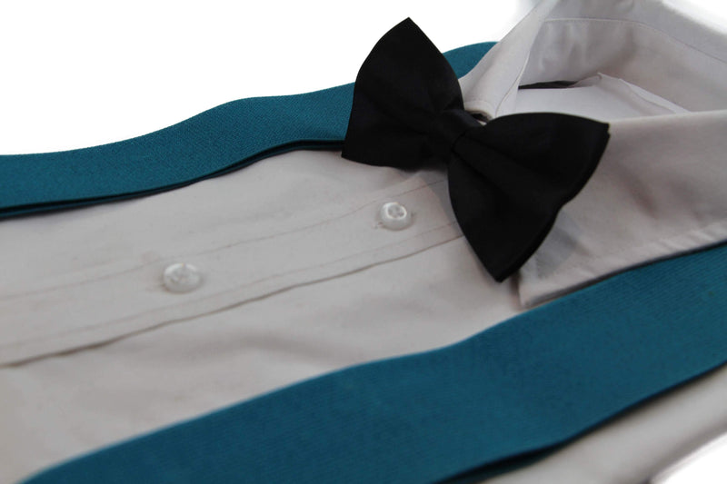 Mens Pine Green 120cm Extra Wide Suspenders & Black Bow Tie Set