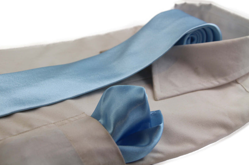 Mens Light Blue 8cm Neck Tie & Matching Pocket Square Set