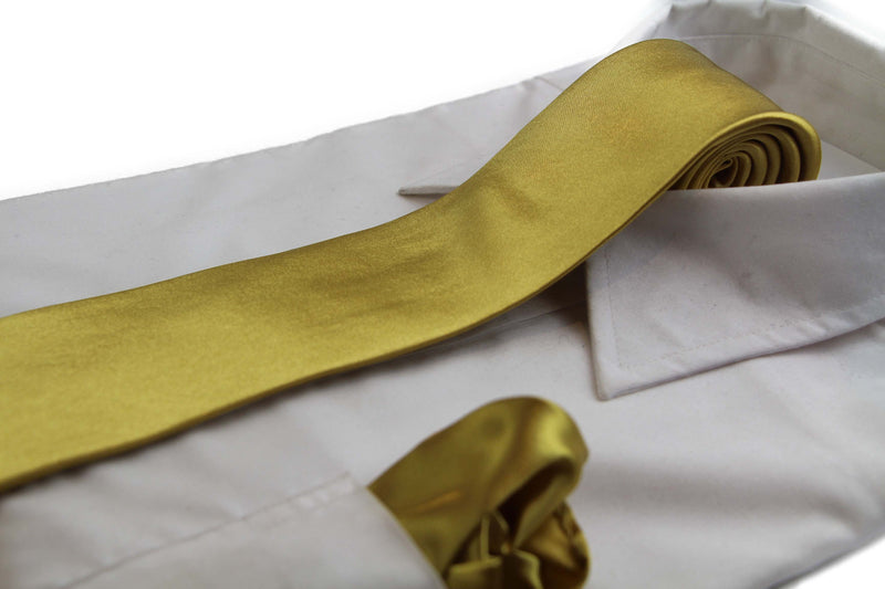 Mens Mustard Yellow 8cm Neck Tie & Matching Pocket Square Set