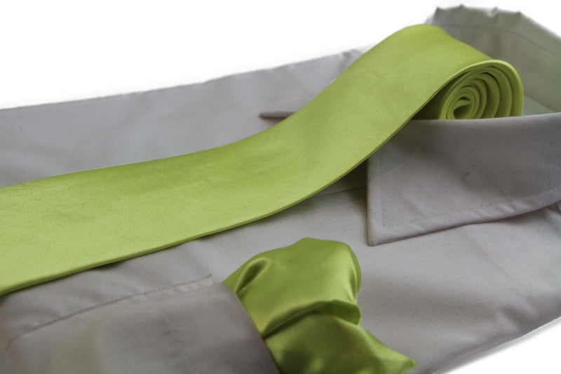 Mens Lime 8cm Neck Tie & Matching Pocket Square Set