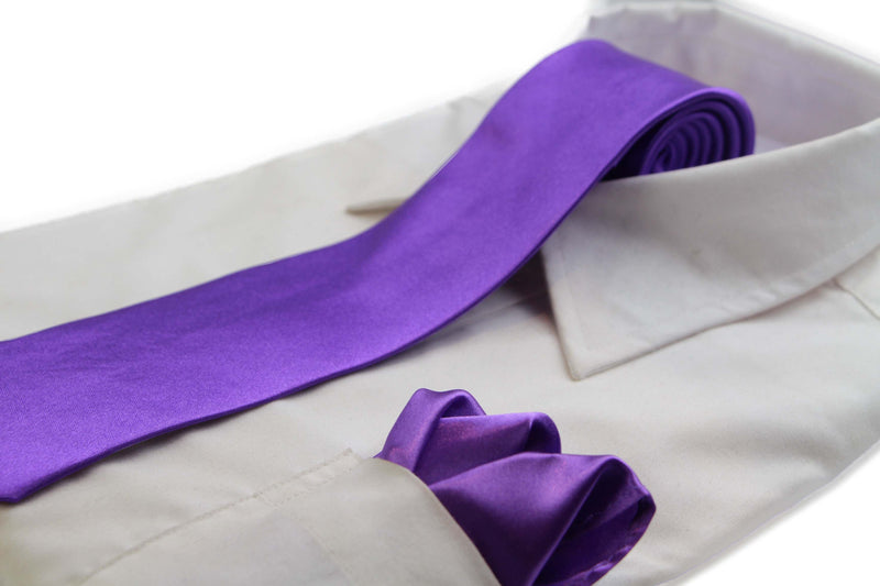 Mens Purple 8cm Neck Tie & Matching Pocket Square Set