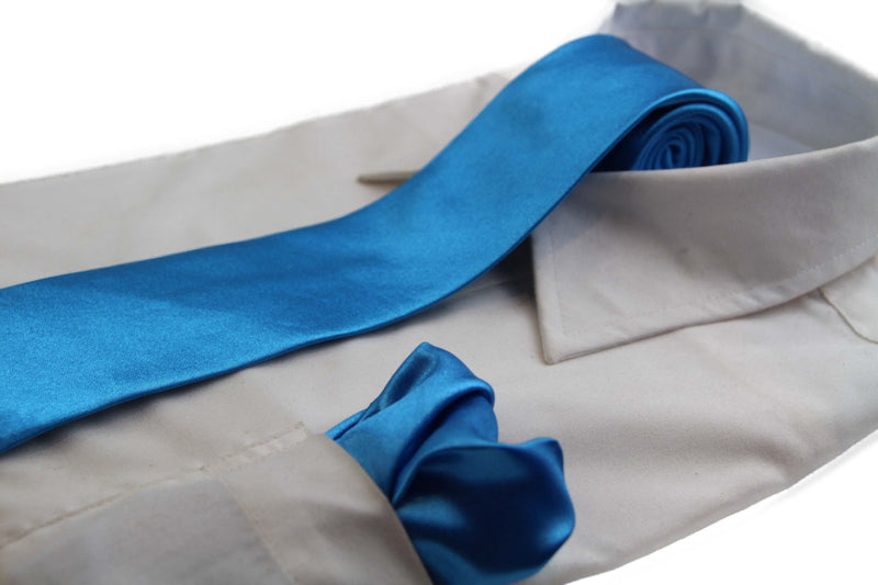 Mens Santorini Blue 8cm Neck Tie & Matching Pocket Square Set