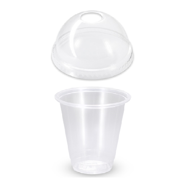 50 X Drinking Cups Clear Pp With Clear Dome Lid 12Oz / 340Ml