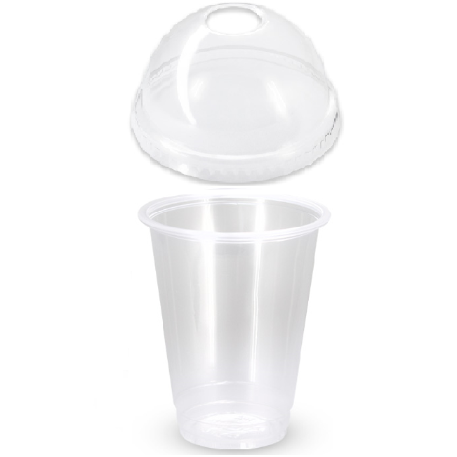 250 X Drinking Cups Clear Pp With Clear Dome Lid 15Oz / 425Ml