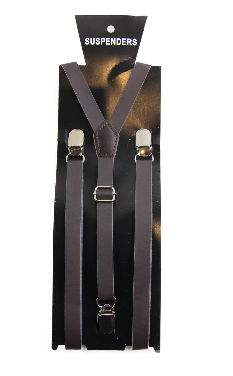 Adjustable Faux Leather Mens & Womens Thin Dark Brown Suspenders