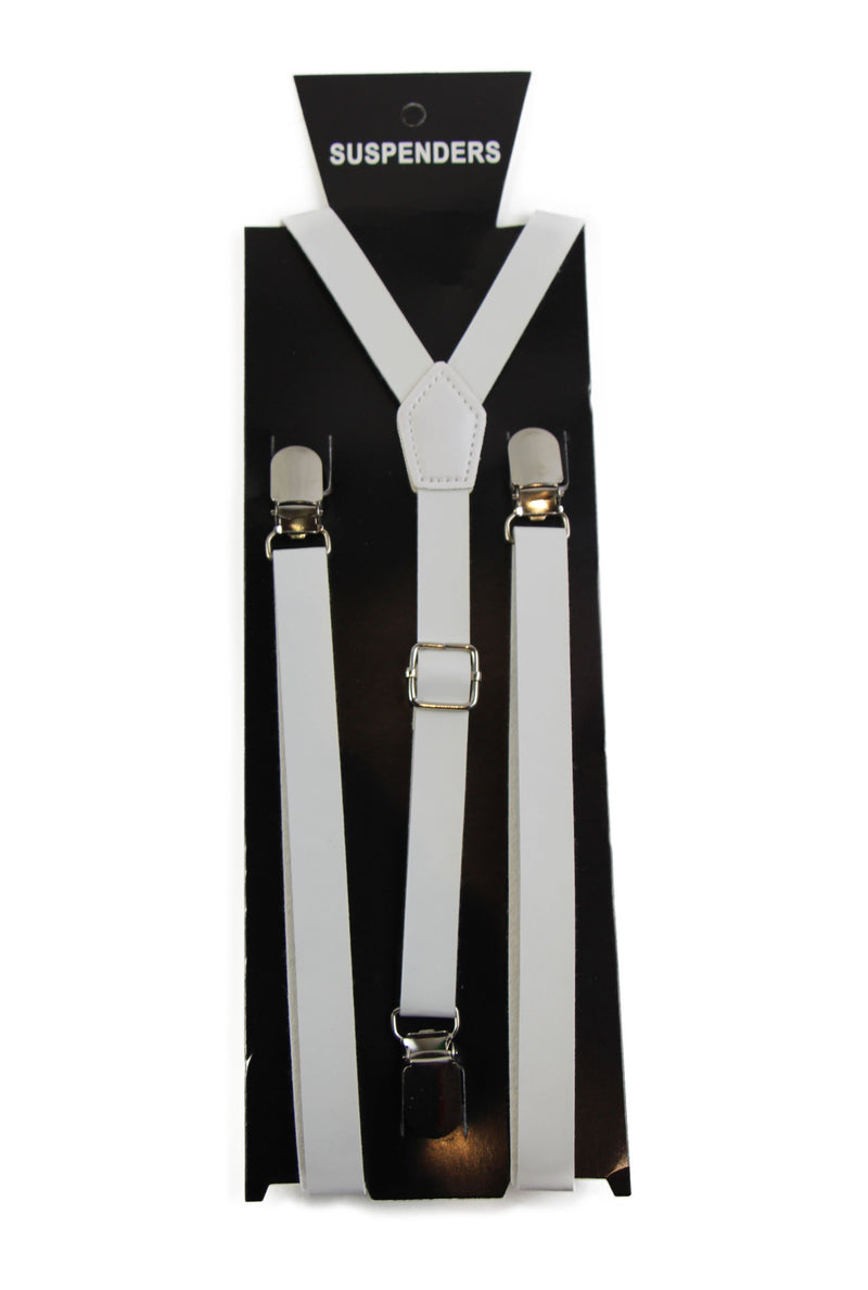 Adjustable Faux Leather Mens & Womens Thin White Suspenders