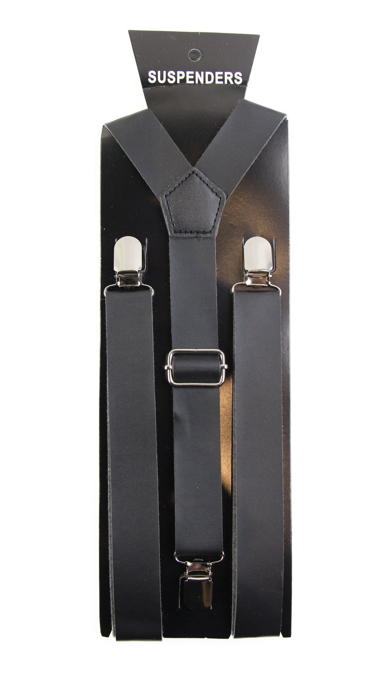 Adjustable Faux Leather Mens & Womens Thick Black Suspenders