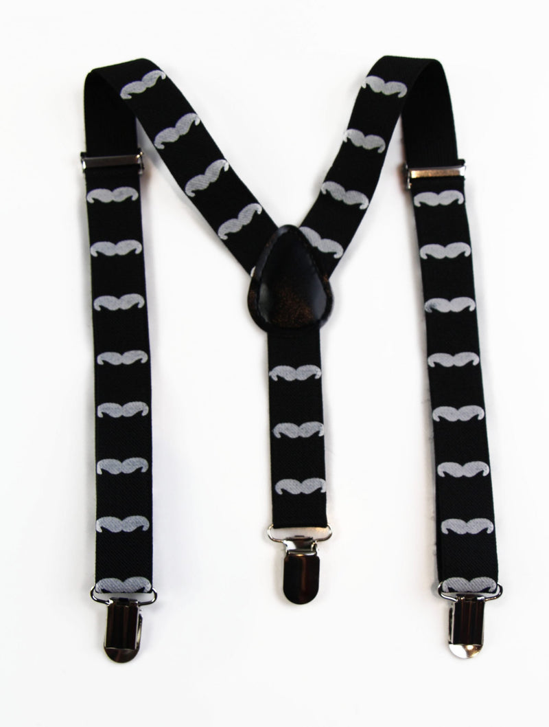 Boys Adjustable Black With White Moustaches Patterned Suspenders - Zasel Home of Big Brands