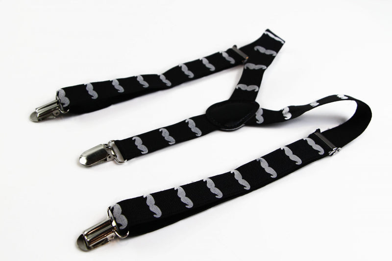 Boys Adjustable Black With White Moustaches Patterned Suspenders - Zasel Home of Big Brands