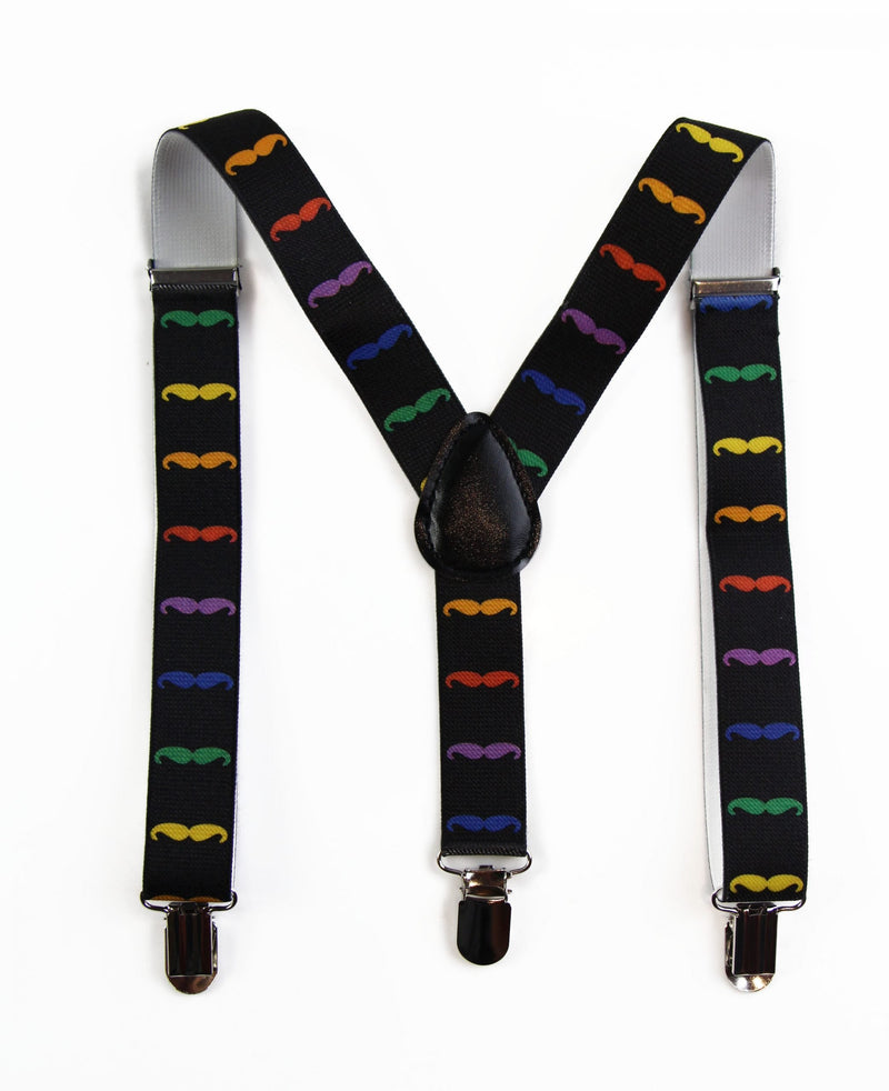 Boys Adjustable Coloured Moustaches Patterned Suspenders
