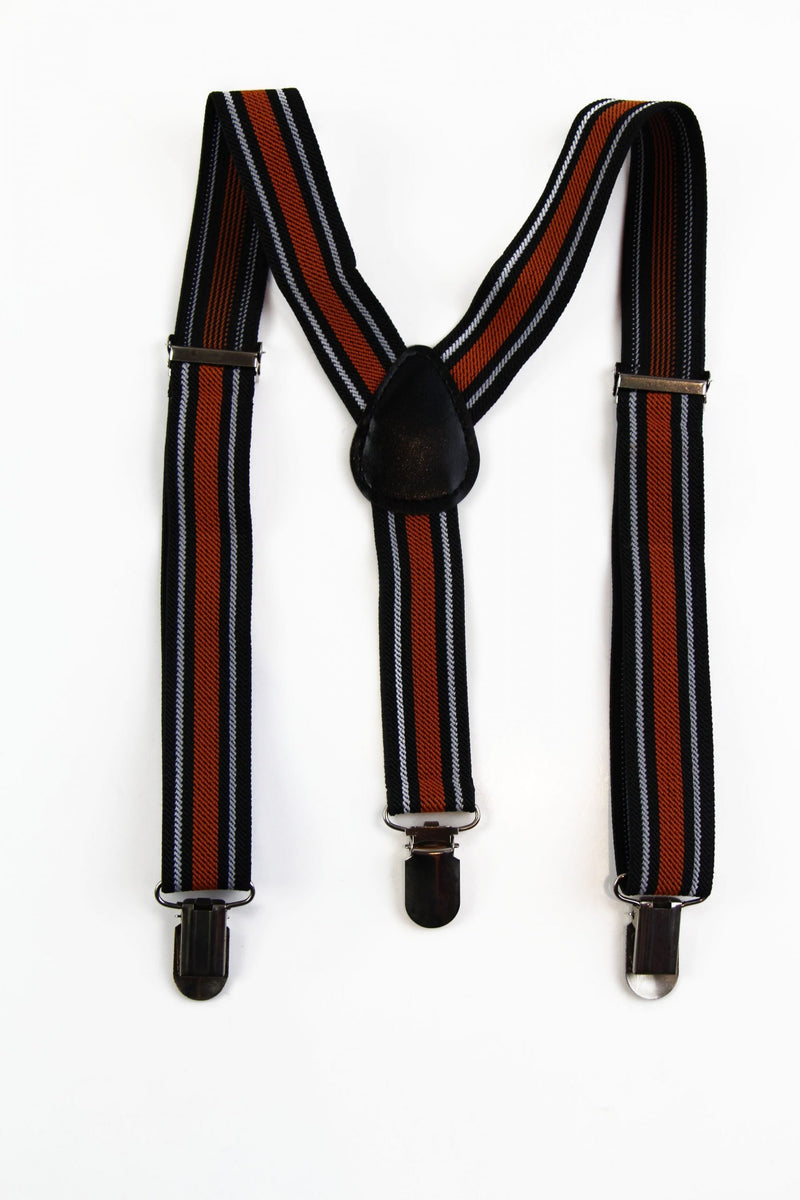 Boys Adjustable Black, White & Orange Striped Patterned Suspenders - Zasel Home of Big Brands
