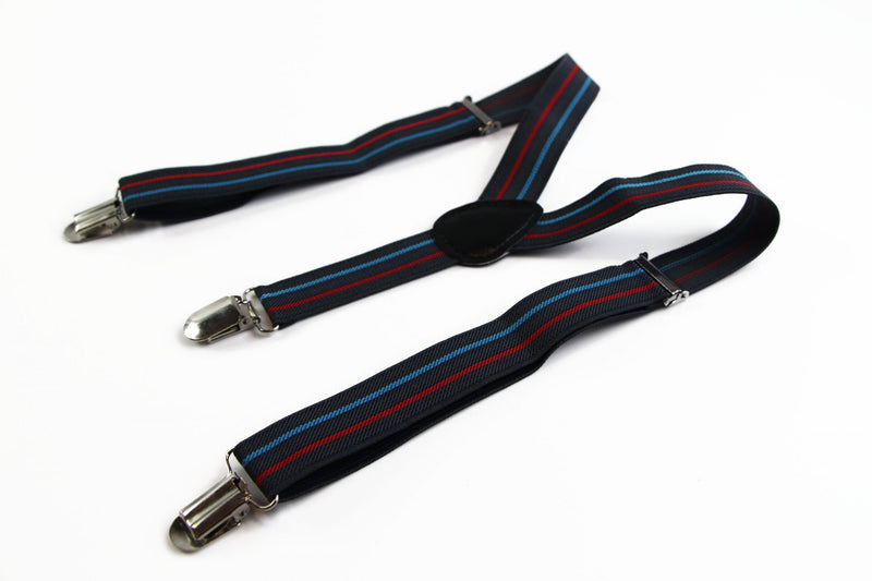 Boys Adjustable Charcoal, Red & Light Blue Striped Patterned Suspenders - Zasel Home of Big Brands