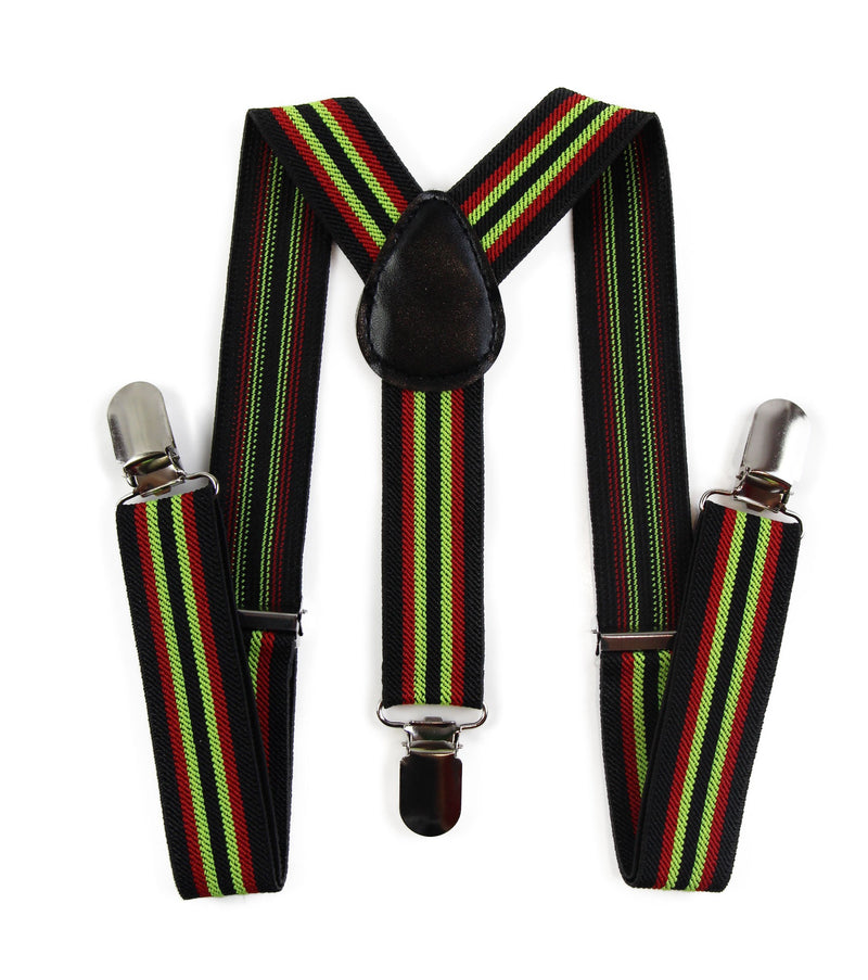 Boys Adjustable Black, Red & Lime Green Striped Patterned Suspenders - Zasel Home of Big Brands