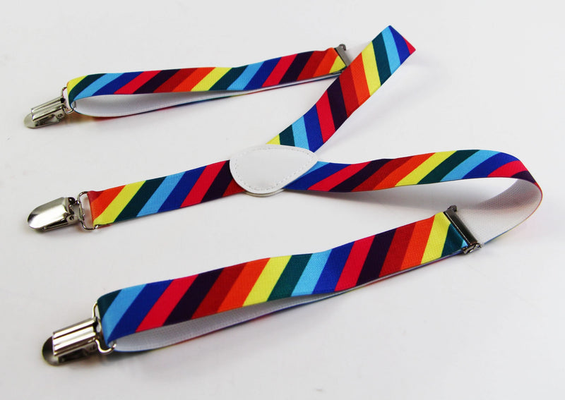 Boys Adjustable Multicoloured Rainbow Diagonal Striped Patterned Suspenders - Zasel Home of Big Brands