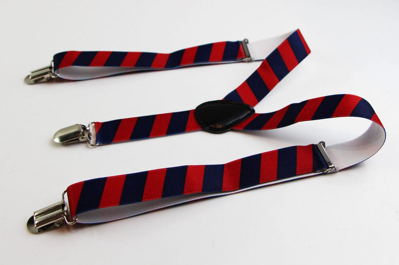 Boys Adjustable Red & Navy Diagonal Striped Patterned Suspenders - Zasel Home of Big Brands
