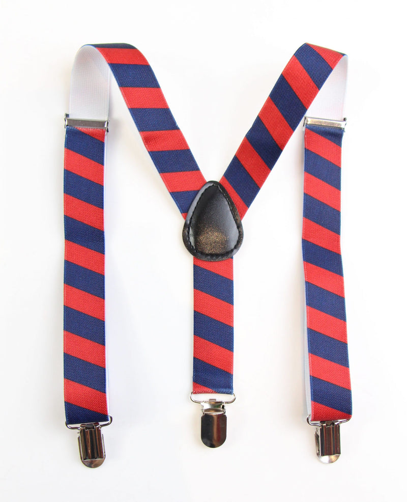Boys Adjustable Red & Navy Diagonal Striped Patterned Suspenders - Zasel Home of Big Brands