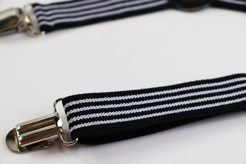 Boys Adjustable Black & White Striped Patterned Suspenders - Zasel Home of Big Brands