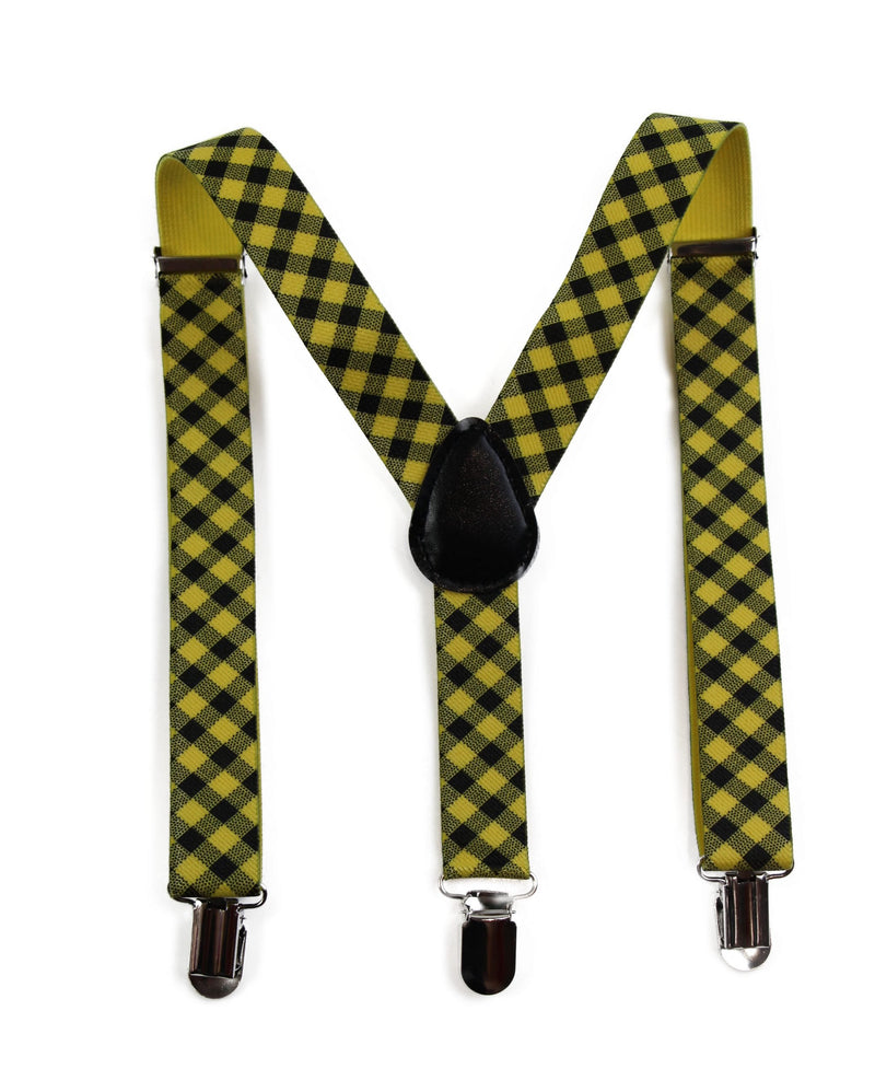 Boys Adjustable Yellow & Black Checkered Patterned Suspenders - Zasel Home of Big Brands